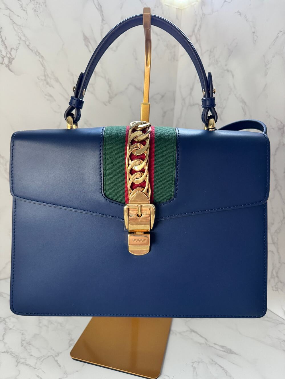 Gucci Sylvie Top Handle in Navy
